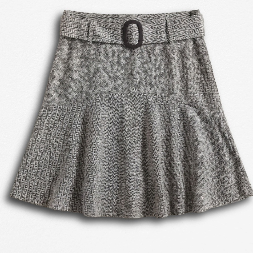 Joe Benbasset Gray Herringbone Belted Mini Skirt‎ Wool Blend Metallic Size 7